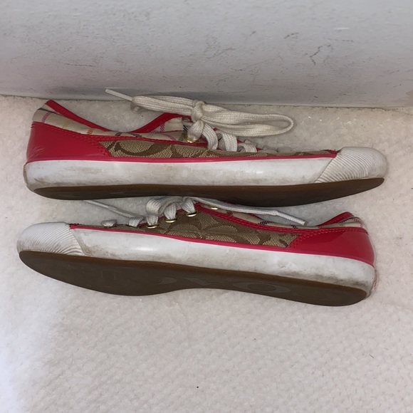 Rare Coach Zorra Brown & Hot Pink Plaid Signature Print Lace Up Sneakers 6.5 B - Picture 5 of 8